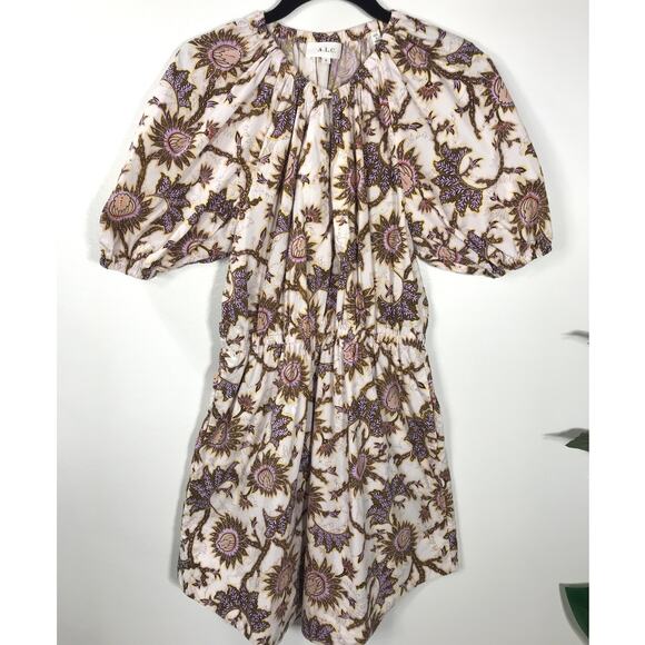 A.L.C. Adelaide Puff Sleeve Short Dress Cotton Poplin Sunflower Mini - Picture 2 of 9